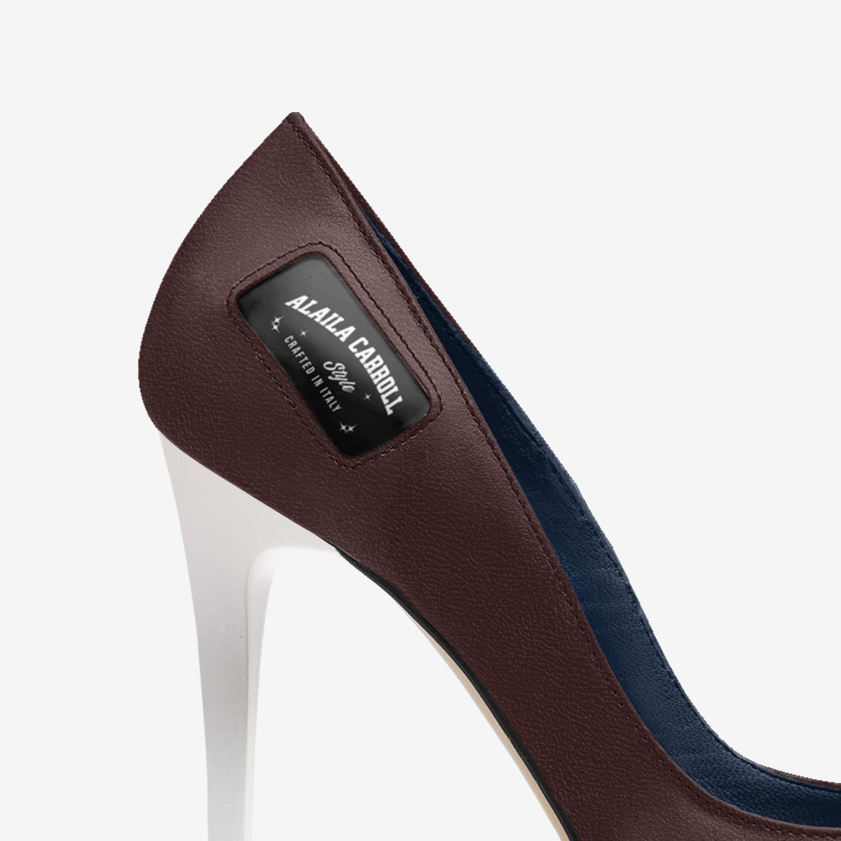 Full Cut High Heel Dark Brown with White Heel | Italian Designer Pumps | Alaila Carroll Style