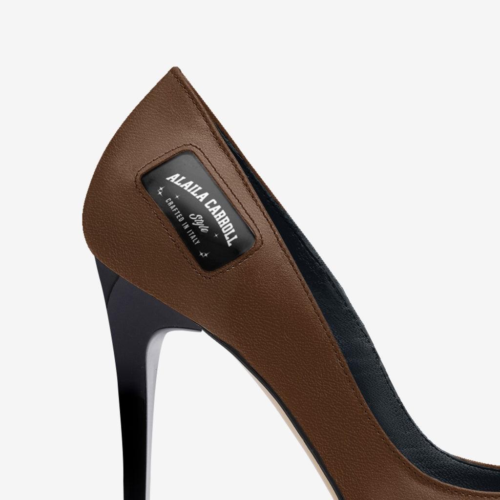 Full Cut High Heel Saddle Brown | Italian Designer Pumps for Women | Alaila Carroll Style