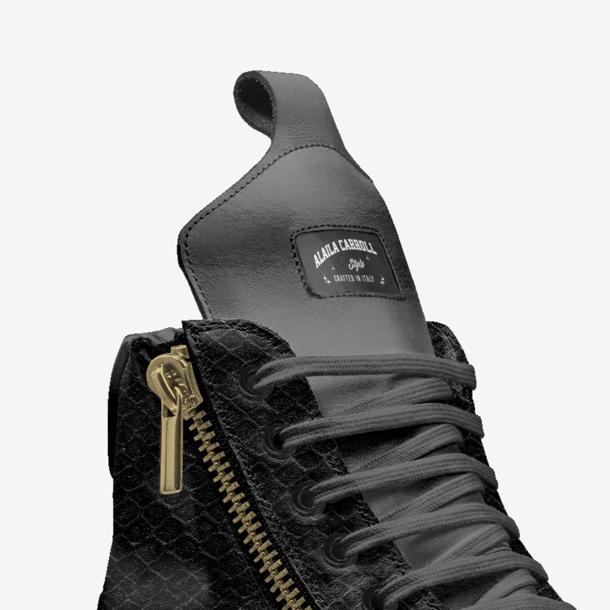 ZIP Boot High Top Varnish Black & Python Black | Luxury Designer High Top Boots | Alaila Carroll Style