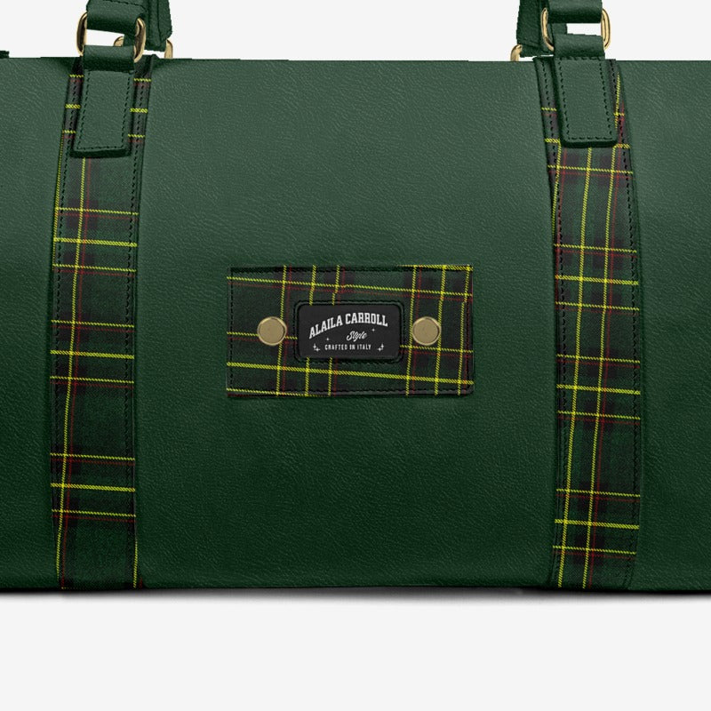 Designer Luxe Travel Bag Green & Green Plaid | Luxury Designer Weekender Bag | Alaila Carroll Style
