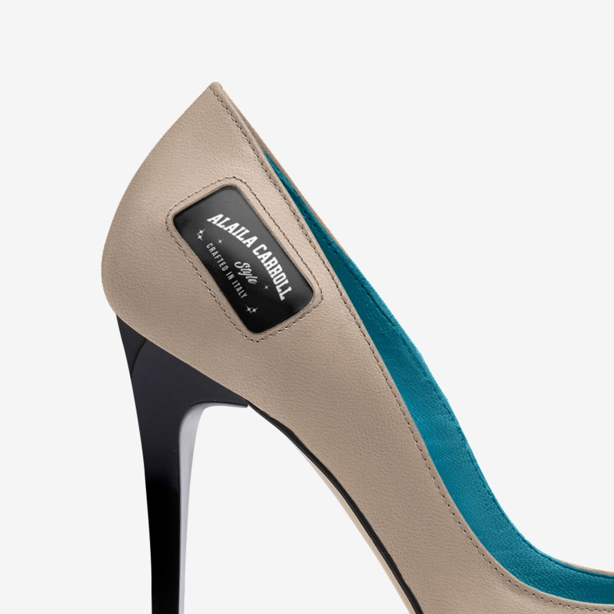 Full Cut High Heel Ivory with Black Heel | Italian Designer Pumps | Alaila Carroll Style
