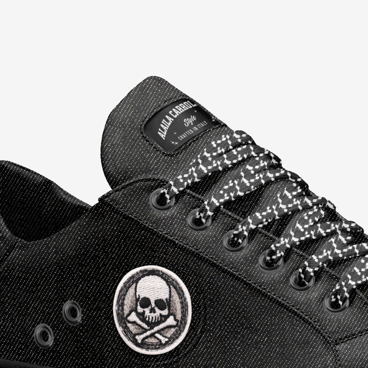 Eco Vintage Low Top Black Jeans | Sustainable Designer Denim Sneakers | Alaila Carroll Style