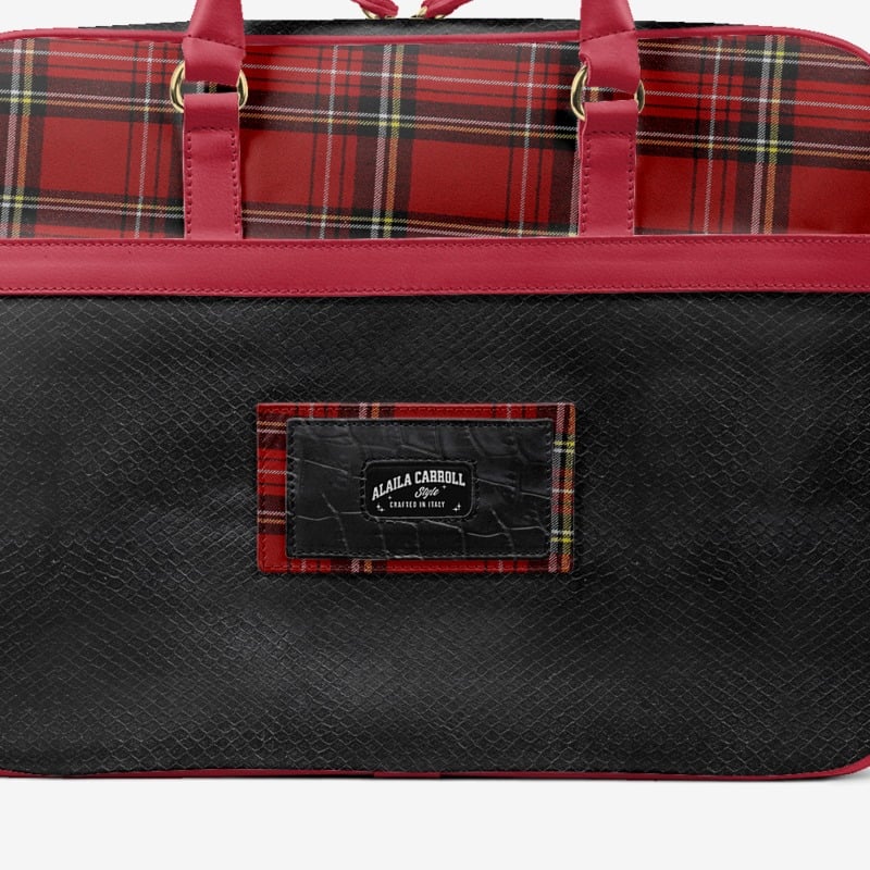 DESIGNER LUXURY URBAN WORK BAG Red Plaid & Black