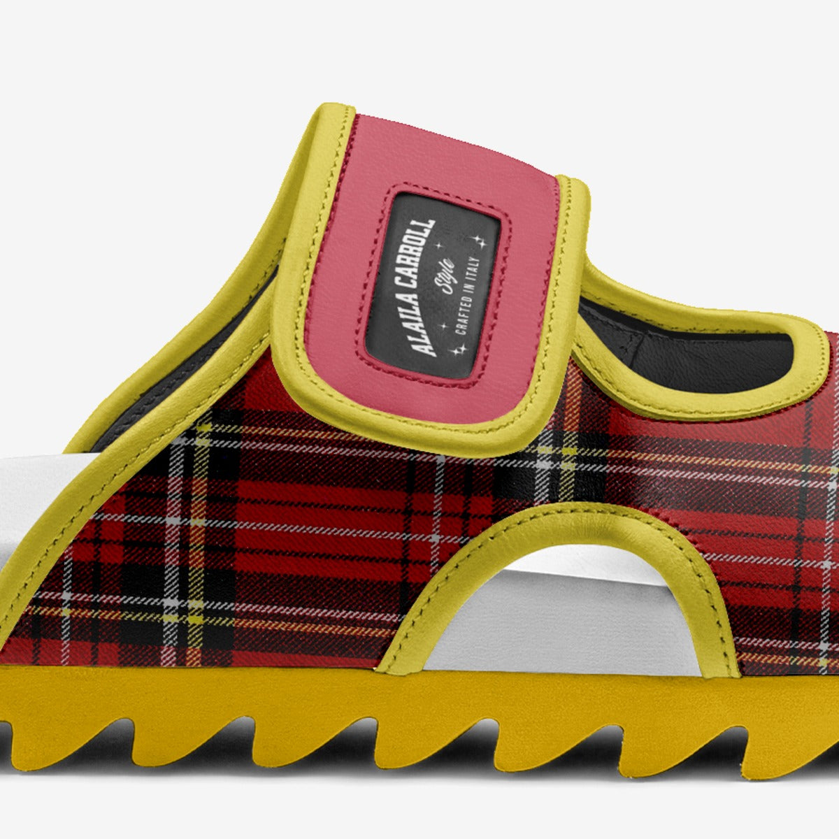 Limited-Edition Buckle Luxe Sandal Red Plaid & Canary | Luxury Designer Sandals | Alaila Carroll Style