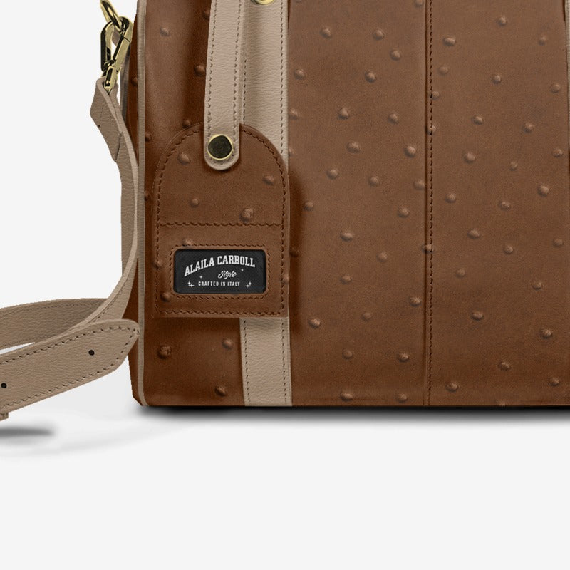 DESIGNER LUXURY STYLISH PENDANT BAG – Ostrich Brown and Mouton
