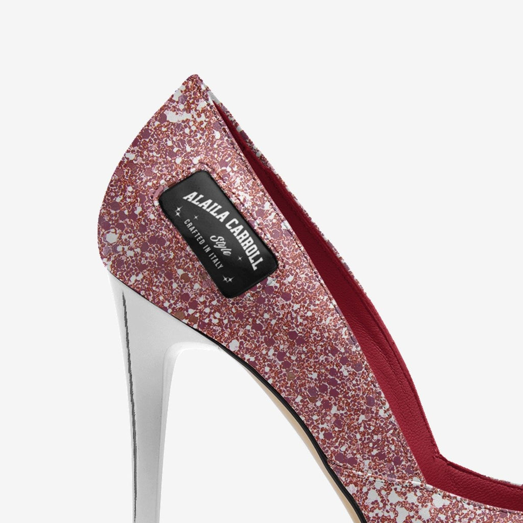 SIMPLE CUT HIGH HEEL – Luxury Sparkling Pink & Silver with Red Insoles