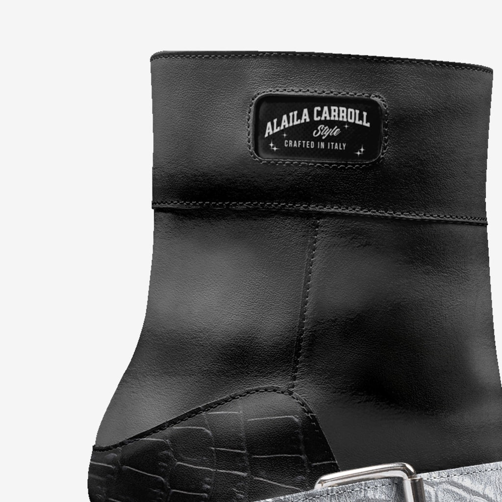 HIGH-HEEL BELT BOOT Black & Silver