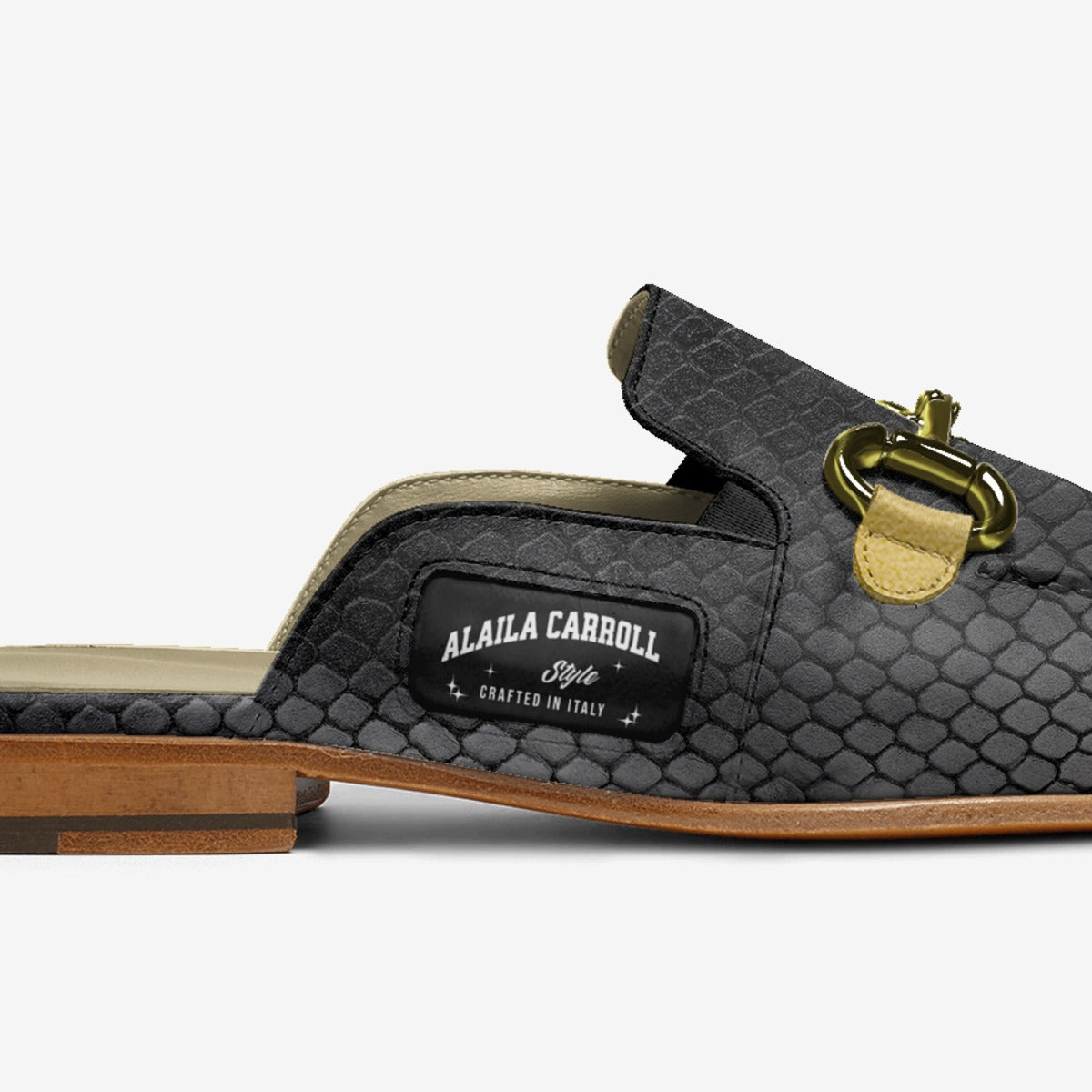 Rich Slipper Design – Black Python with Gold