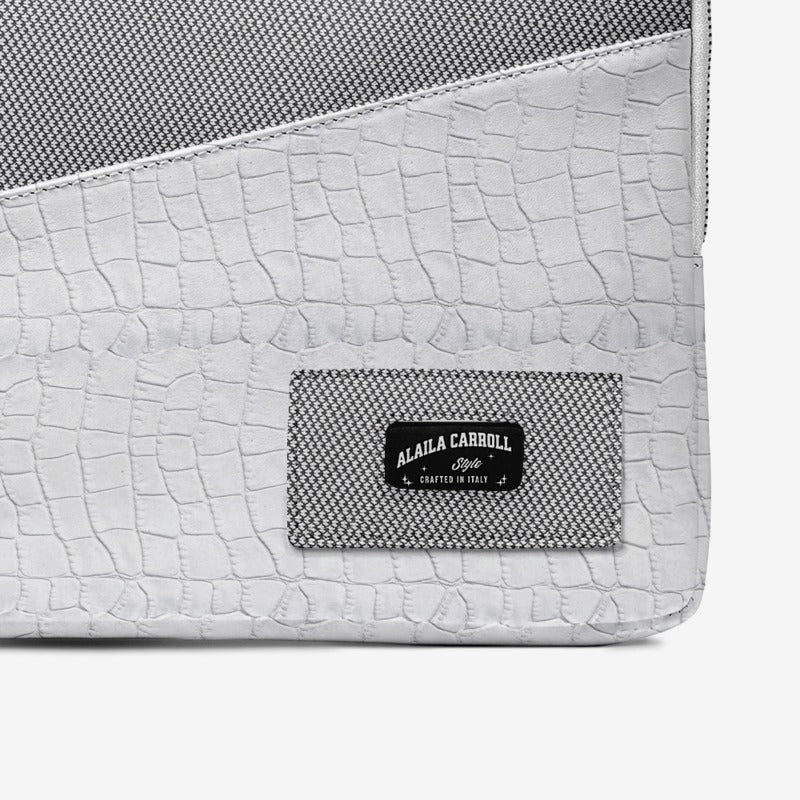 Designer Luxury Minimal Slide Bag – White Python & Grey