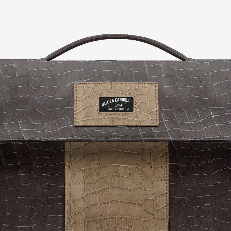 Designer Luxury Classic Work Bag – Brown & Beige Croc