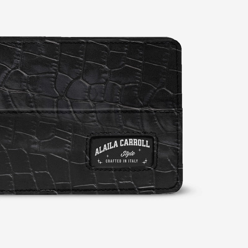 Minimal Designer Luxe Wallet – Black Croc & Ocean Blue