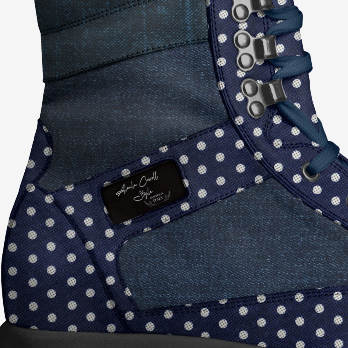 Hi Top Walking Sneaker Navy Denim Polka-Dots