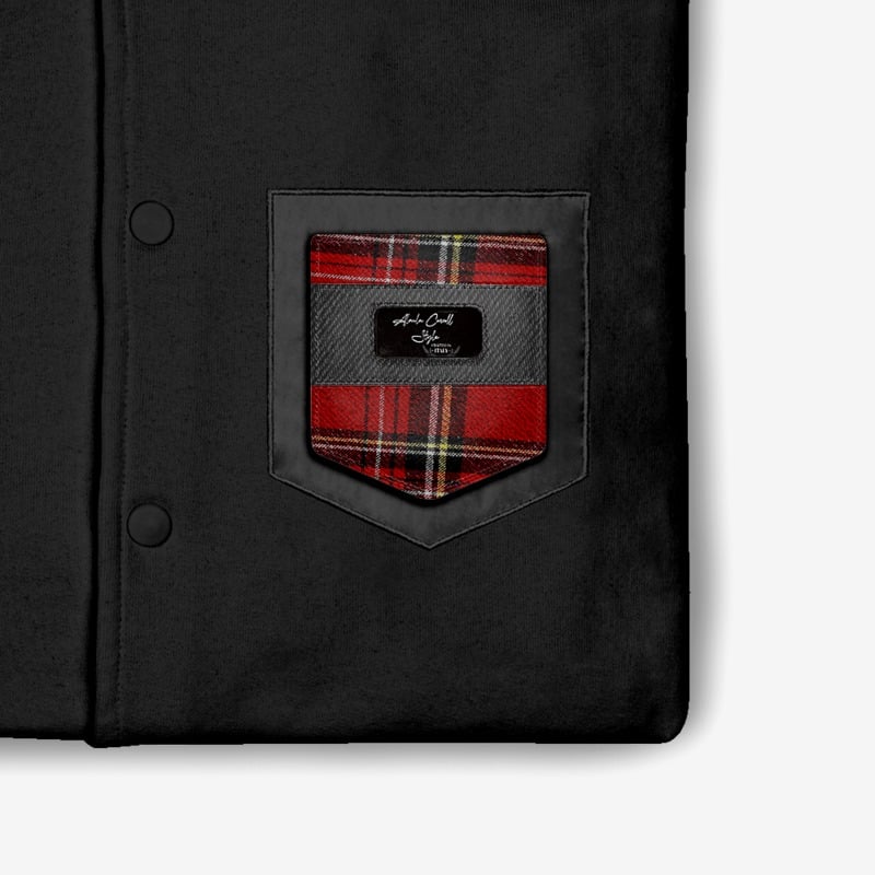COLLEGE-INSERT DESIGNER PREMIUM JACKET Black, Red, & Plaid