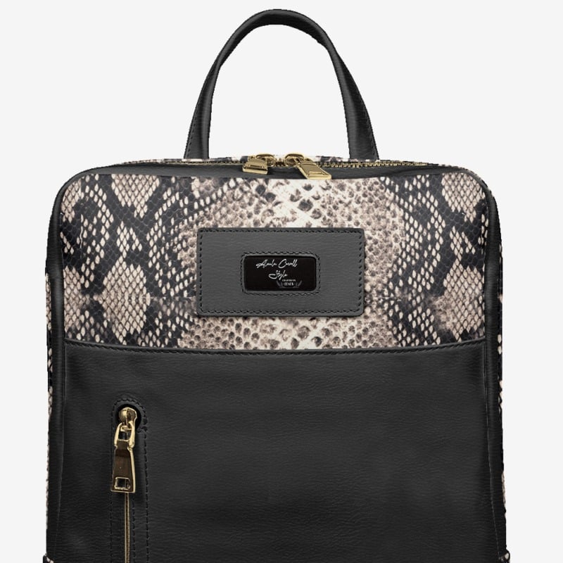 DESIGNER LUXE URBAN ZIP BACKPACK Black & Python
