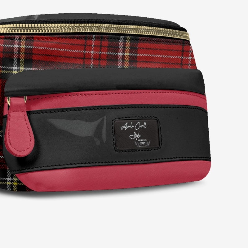 DESIGNER LUXE MULTI-POCKET BELT BAG Red Plaid, & Black