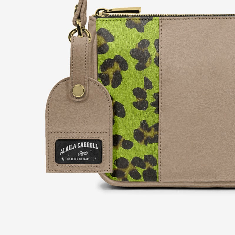 Designer Luxe Essential Pendant Bag – Jaguar Lime Luxe Hair Print Leather & Mouton