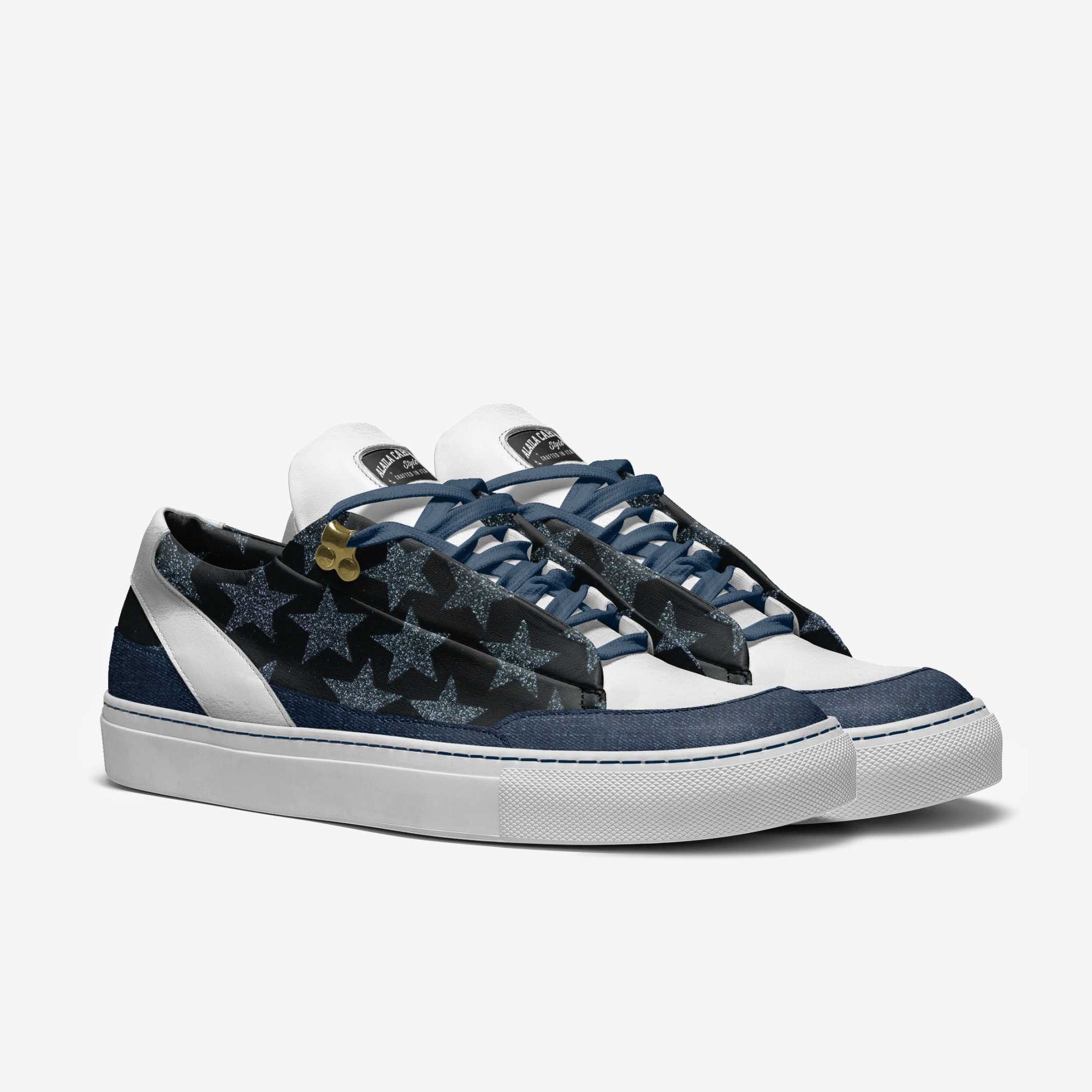 Minimal Design Low Top Glitter Star Print, Denim & White