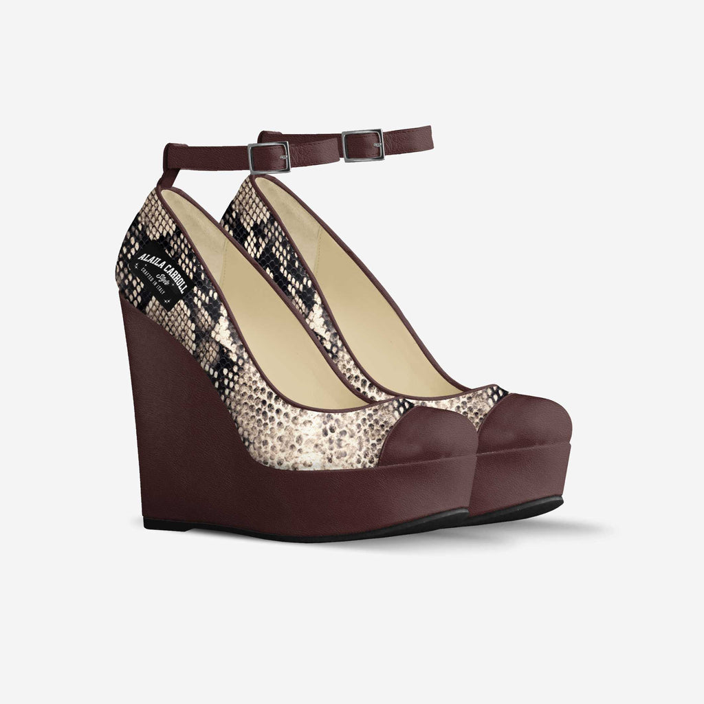 Ankle Strap Wedge Python & Dark Brown