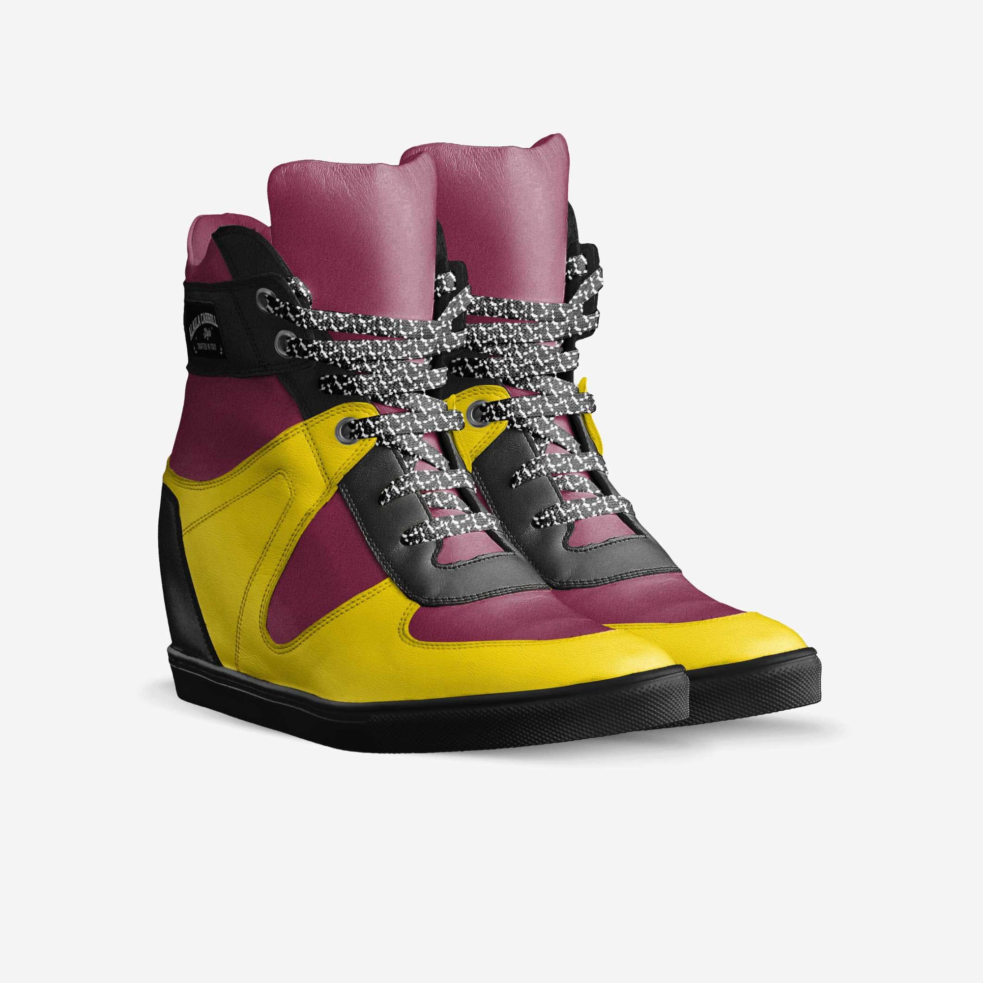 Lace Up Wedge Sneaker Maroon, Yellow, Black
