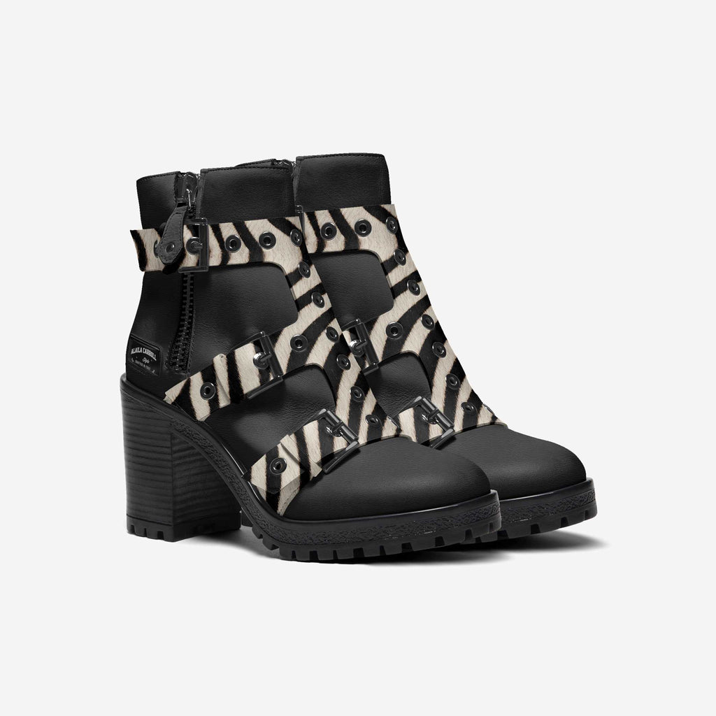 Triple Straps Boot Black & Zebra