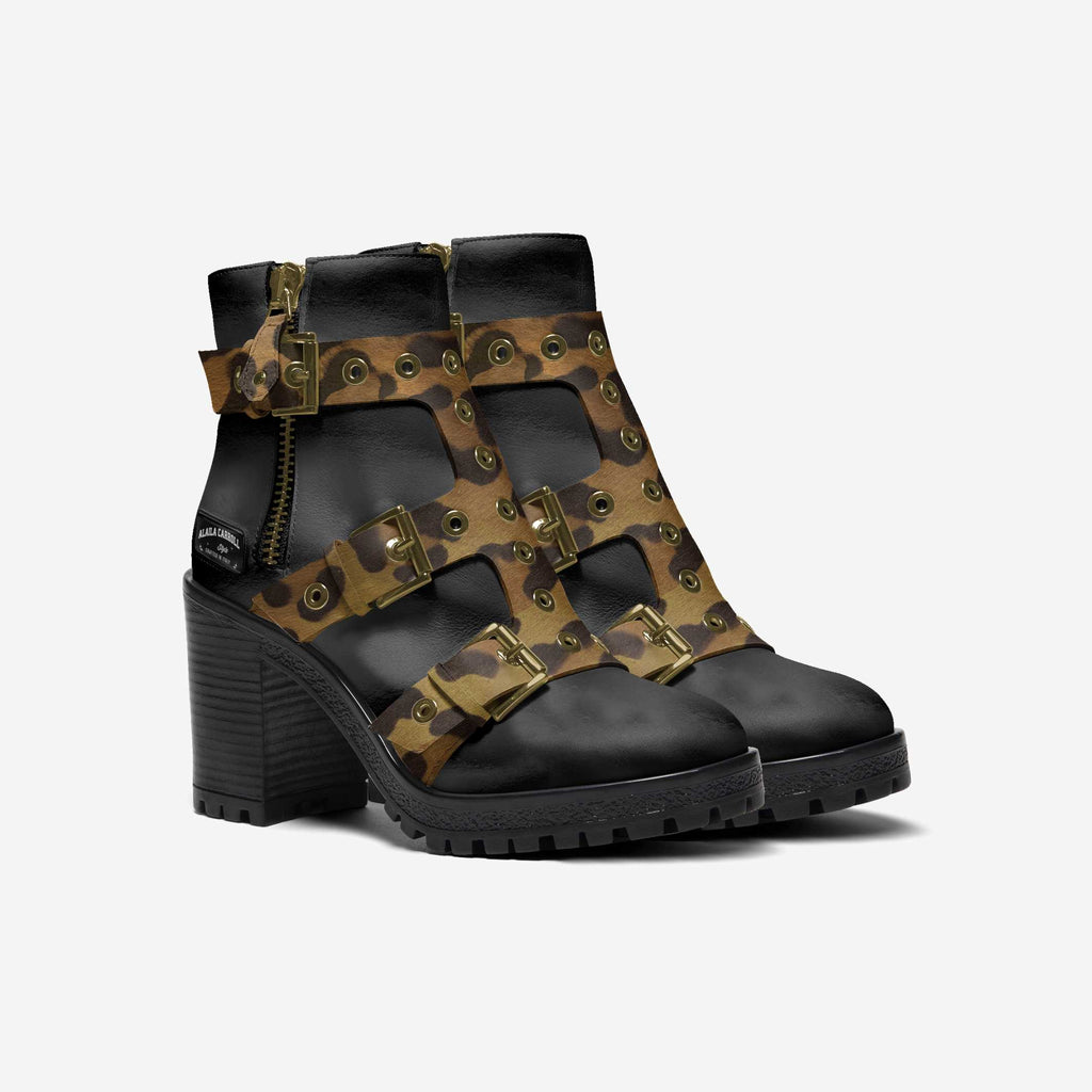 Triple Straps Boot Black & Leopard