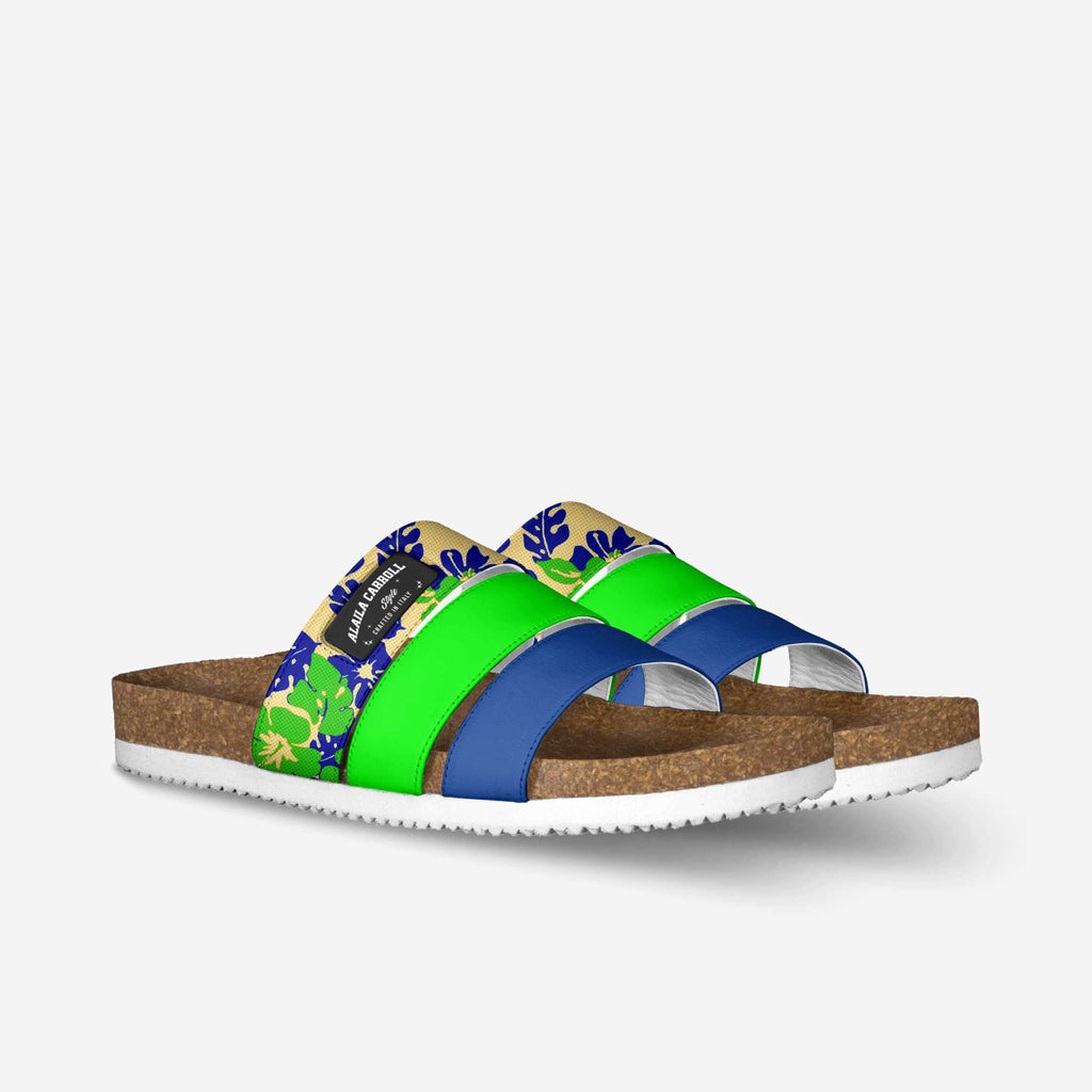 Stripe Sandal Lime Green & Royal Blue | Retro Italian Designer Sandals | Alaila Carroll Style Limited Editions