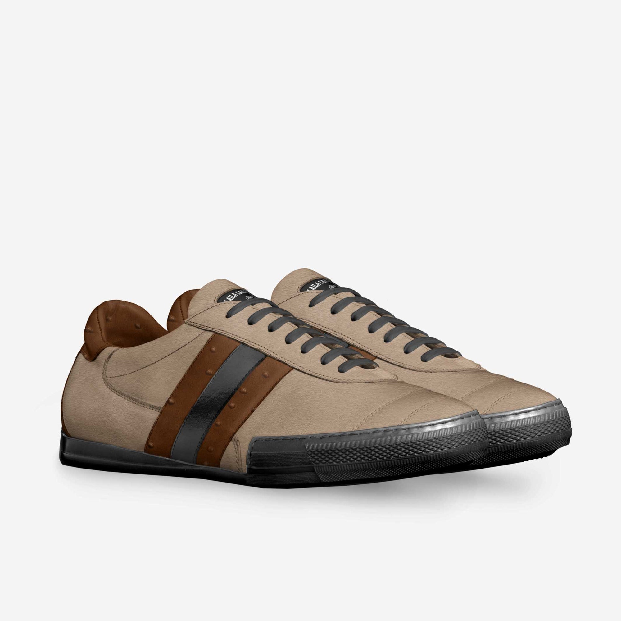 Soccer Style Stripe Nude, Ostrich Brown & Black | Luxury Indoor Soccer Sneakers | Alaila Carroll Style