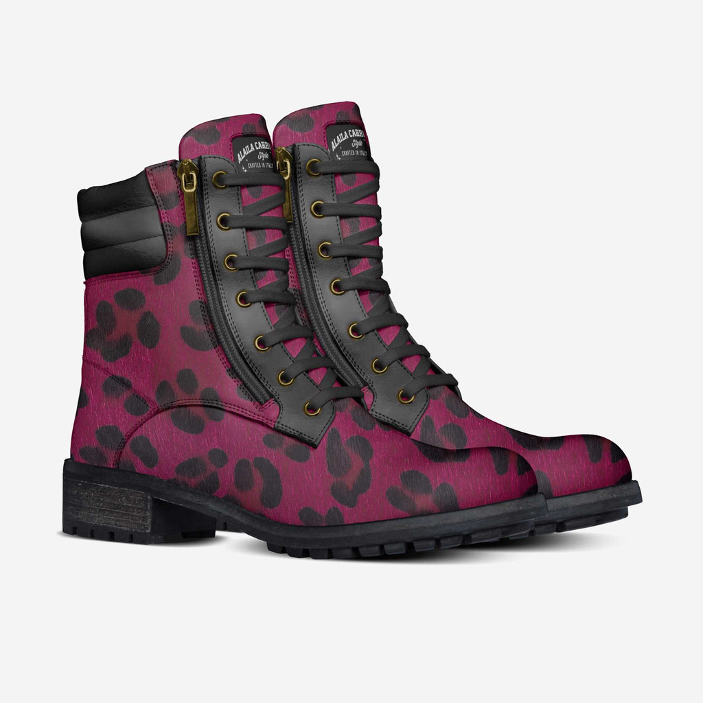 Zip Military Boot Purple Leopard Print