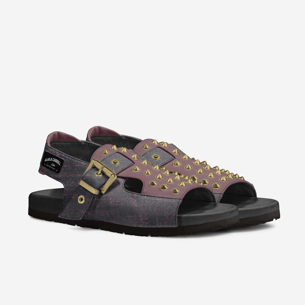 Spikes Luxury Sandal Vintage Red Textile & Wine | Rock-Inspired Designer Sandals | Alaila Carroll Style