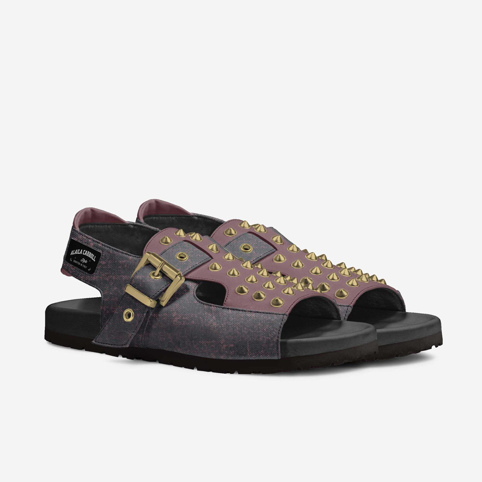 Spikes Luxury Sandal Vintage Red Textile & Wine | Rock-Inspired Designer Sandals | Alaila Carroll Style