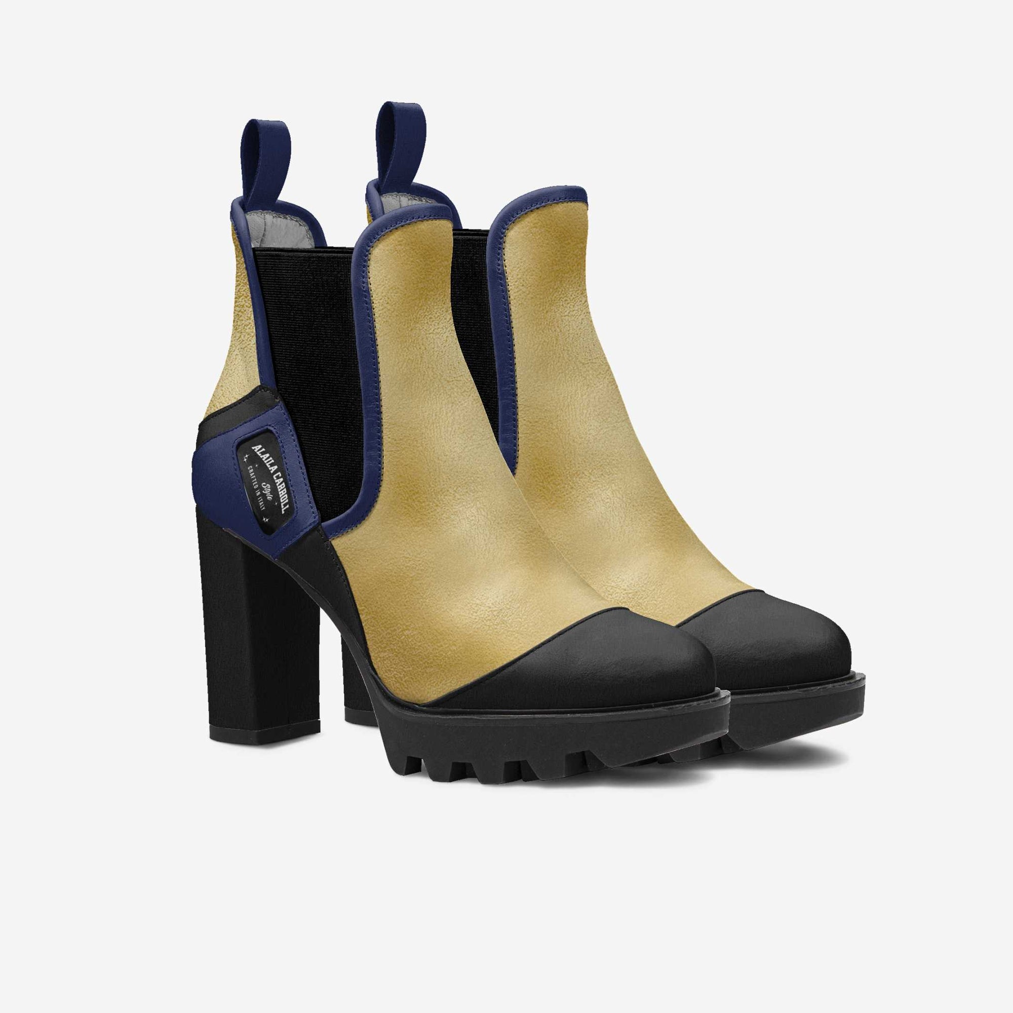 ELASTIC DESIGNER BOOT – Navy Blue Suede, Black Suede & Gold