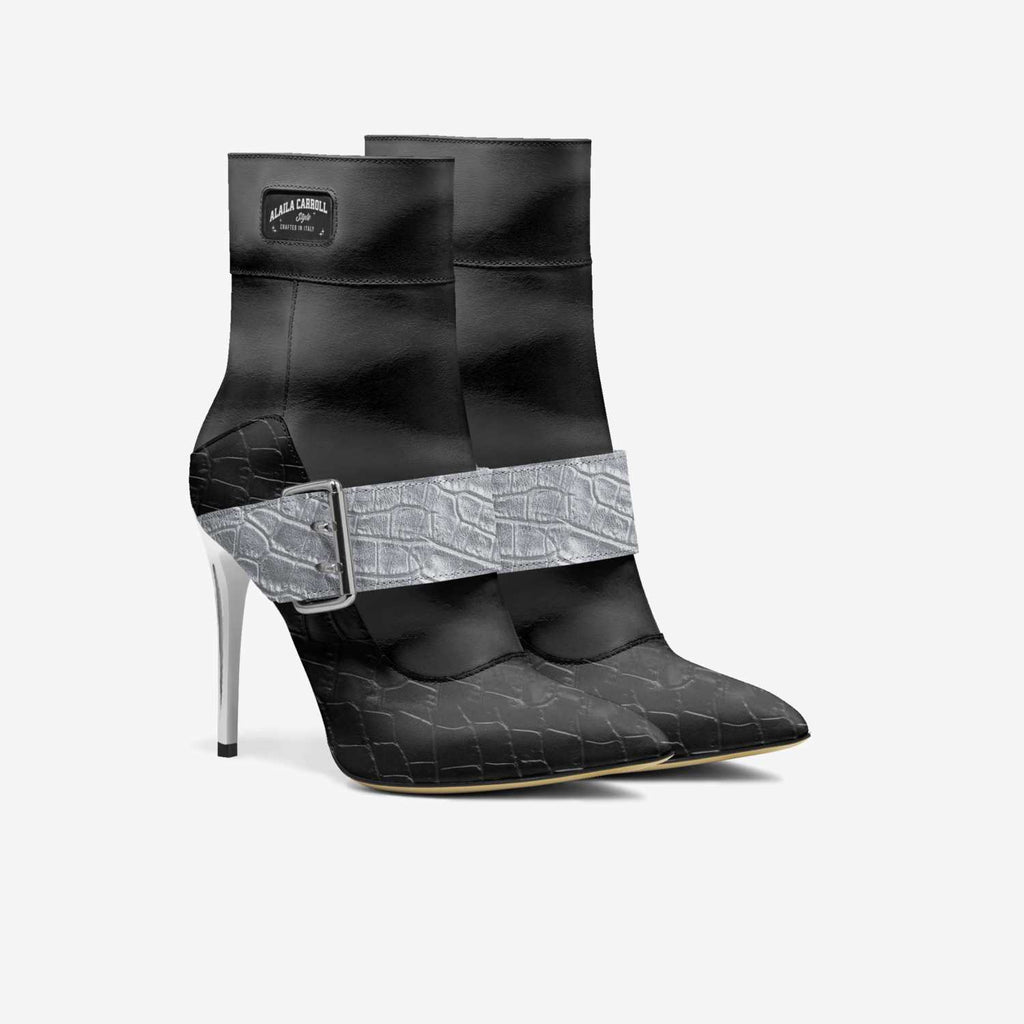 HIGH-HEEL BELT BOOT Black & Silver