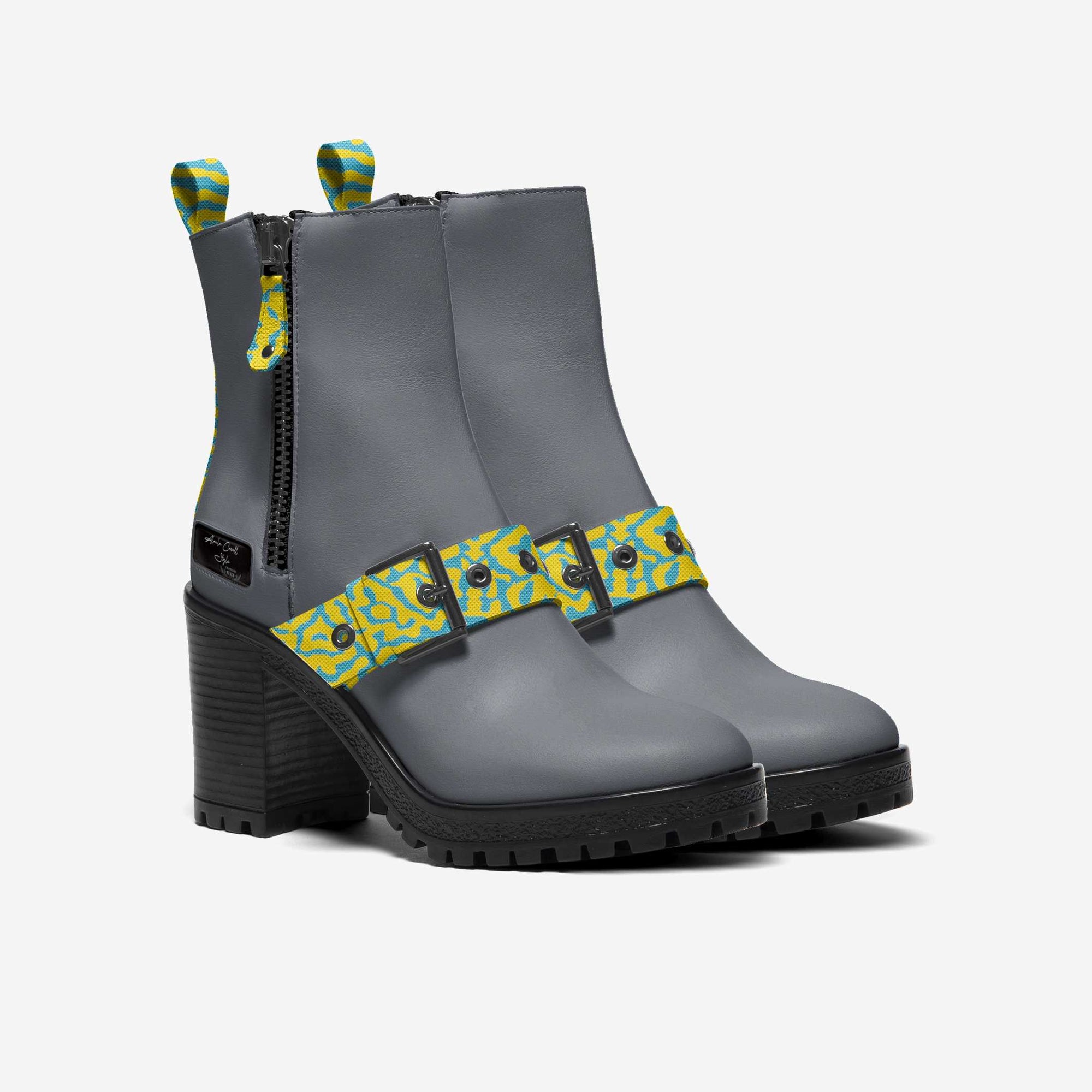 Zip Sporty Boot Grey, Yellow, & Light Blue