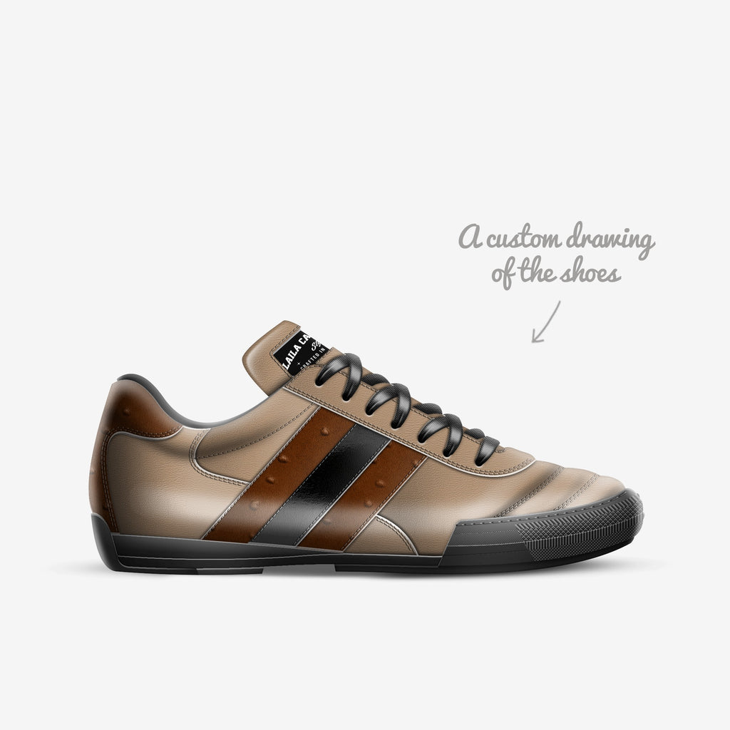 Soccer Style Stripe Nude, Ostrich Brown & Black | Luxury Indoor Soccer Sneakers | Alaila Carroll Style