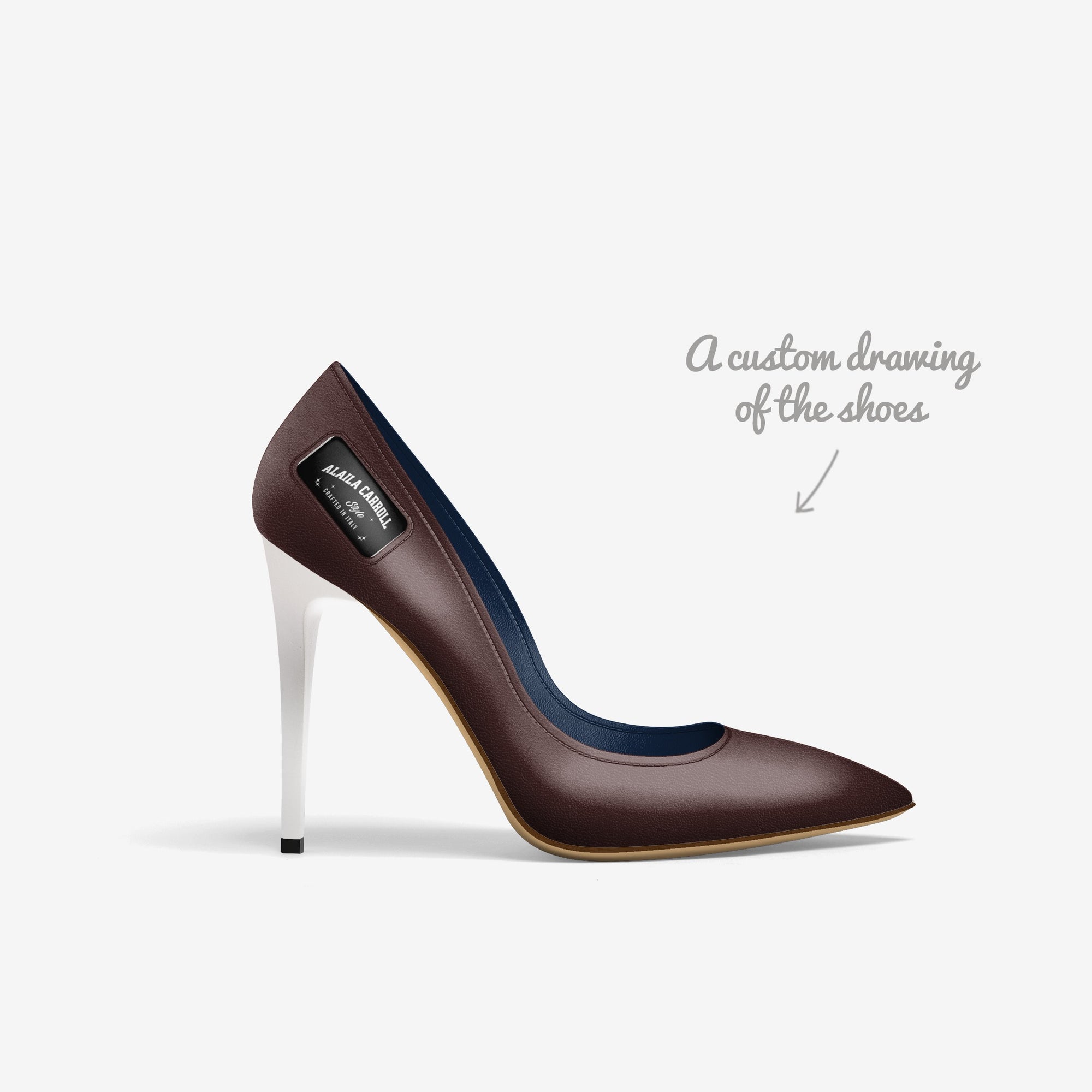 Full Cut High Heel Dark Brown with White Heel | Italian Designer Pumps | Alaila Carroll Style