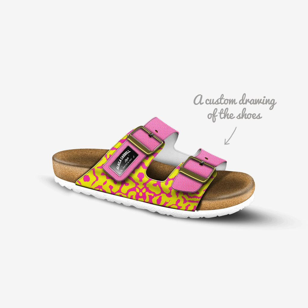 BELT SANDAL – Abstract Textile Pink & Yellow