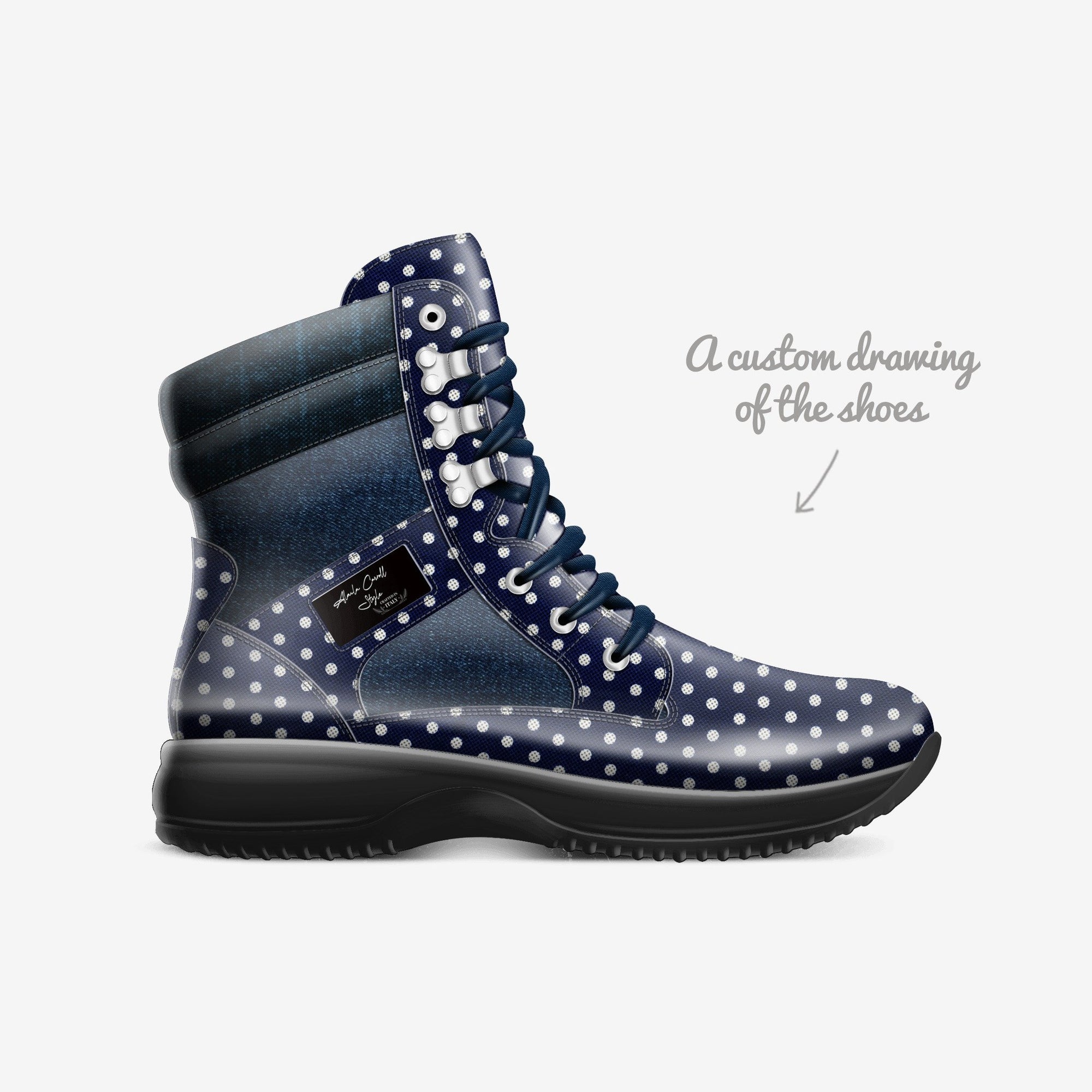 Hi Top Walking Sneaker Navy Denim Polka-Dots