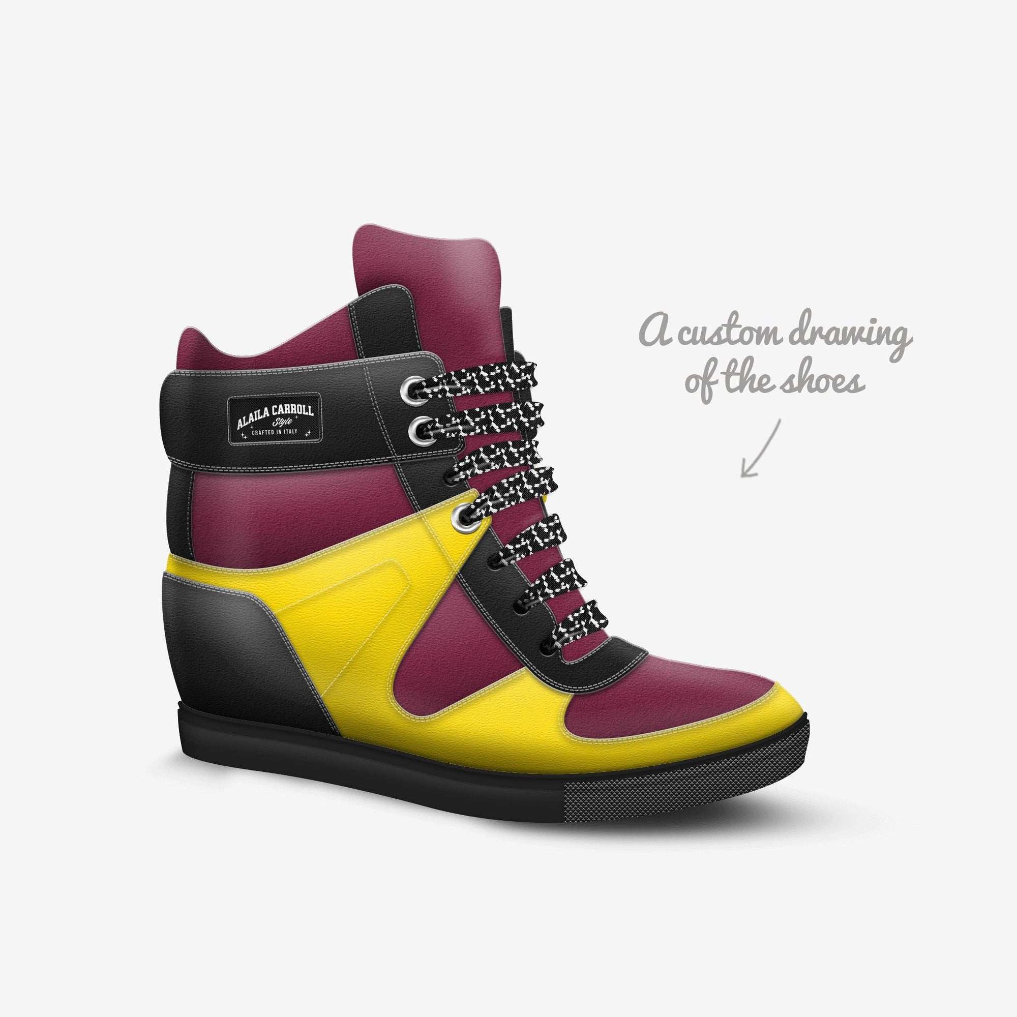 Lace Up Wedge Sneaker Maroon, Yellow, Black