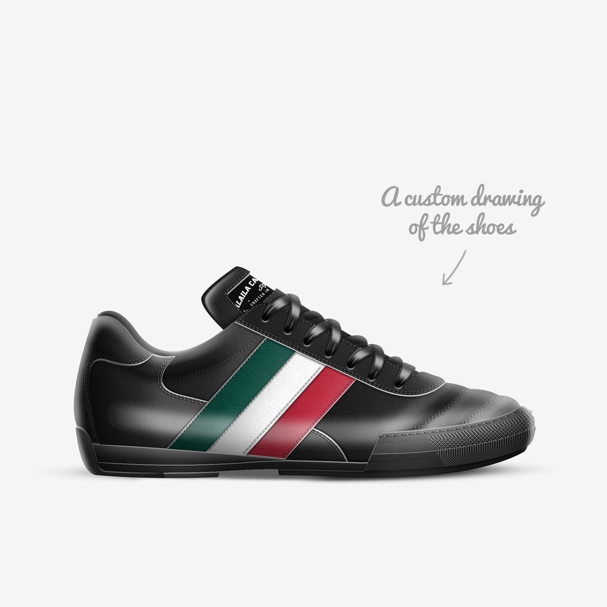 SOCCER STYLE STRIPE SNEAKER – Black, White, Red & Green