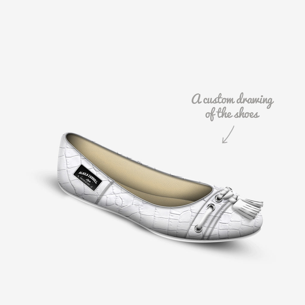Tassels Ballerina Flats, White Croc – Elegant Italian Women’s Flats | Alaila Carroll Style