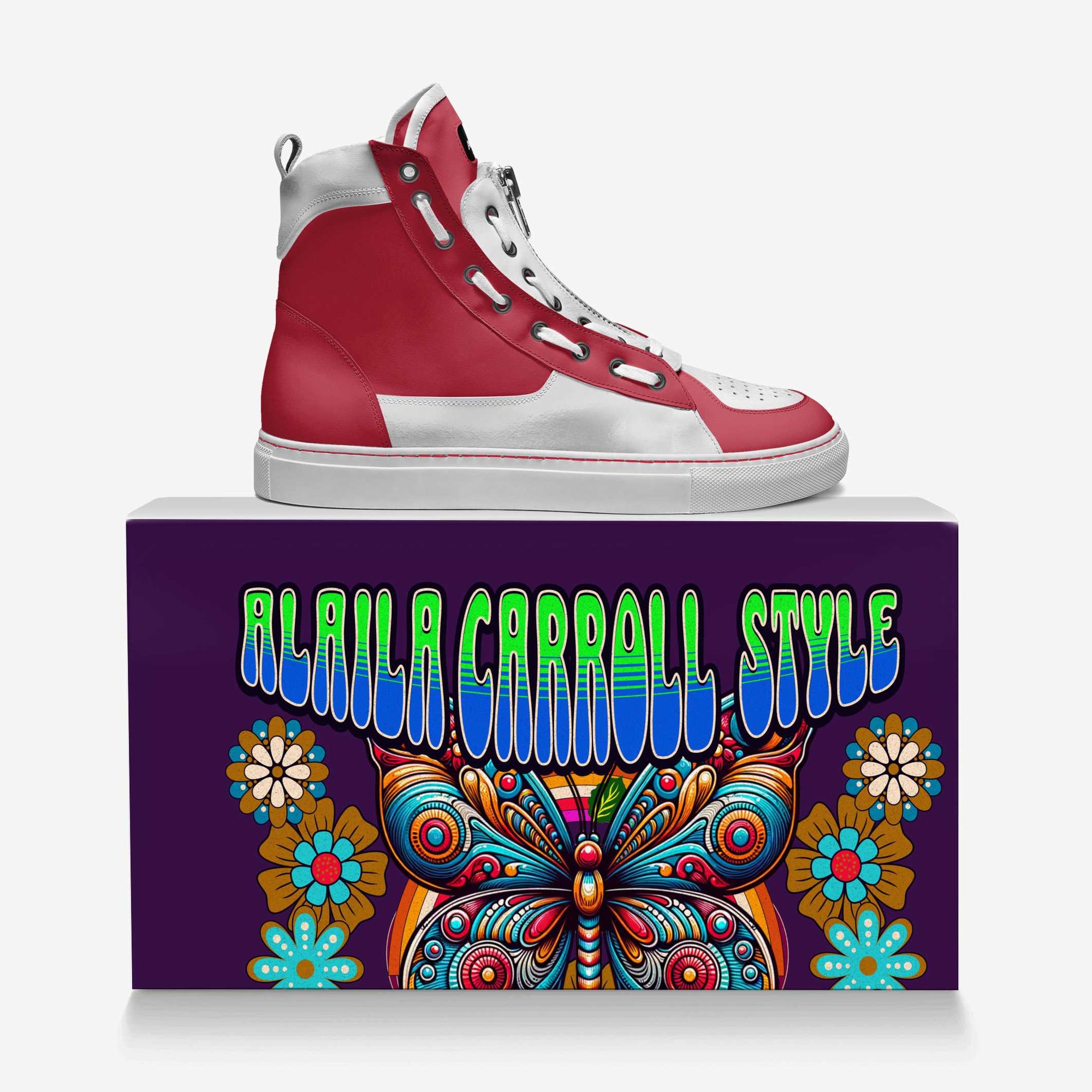 Designer Zipper High-Top Red & White