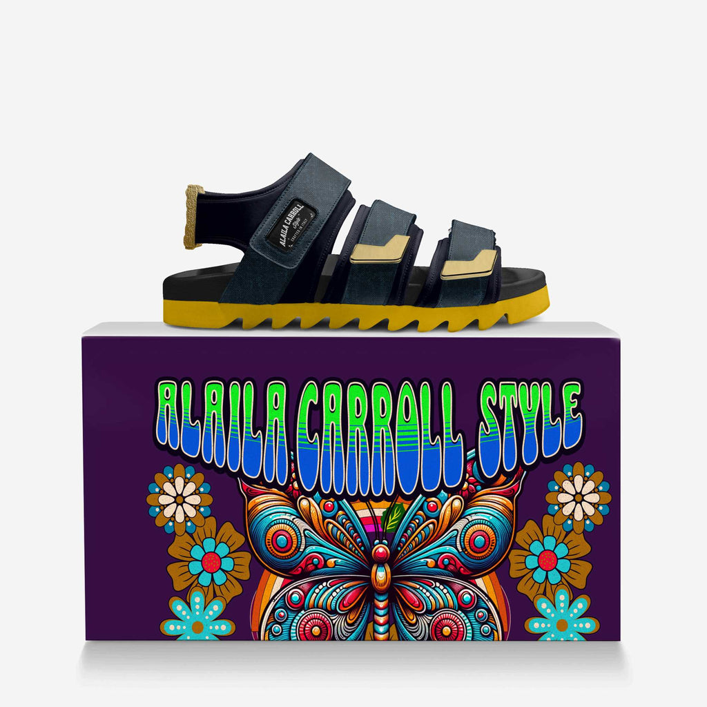 TRIPLE STRIPES LUXURY SANDAL Navy, Gold, & Yellow