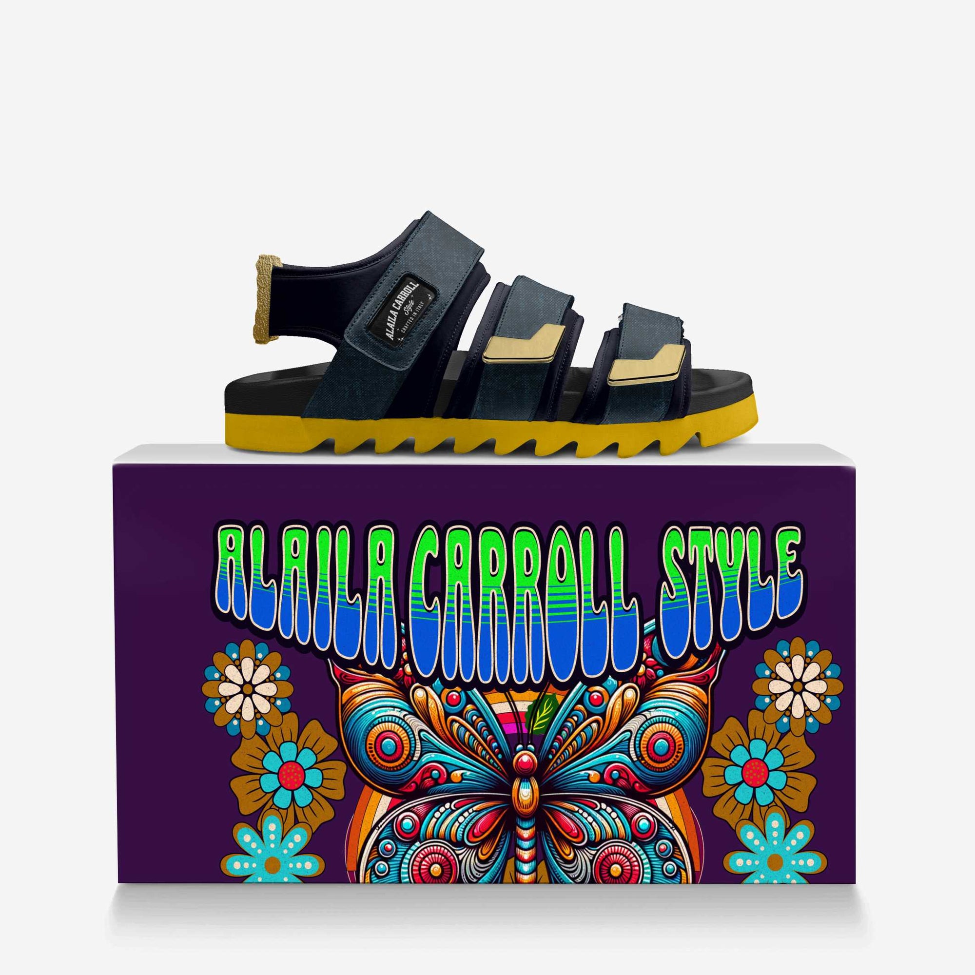 TRIPLE STRIPES LUXURY SANDAL Navy, Gold, & Yellow