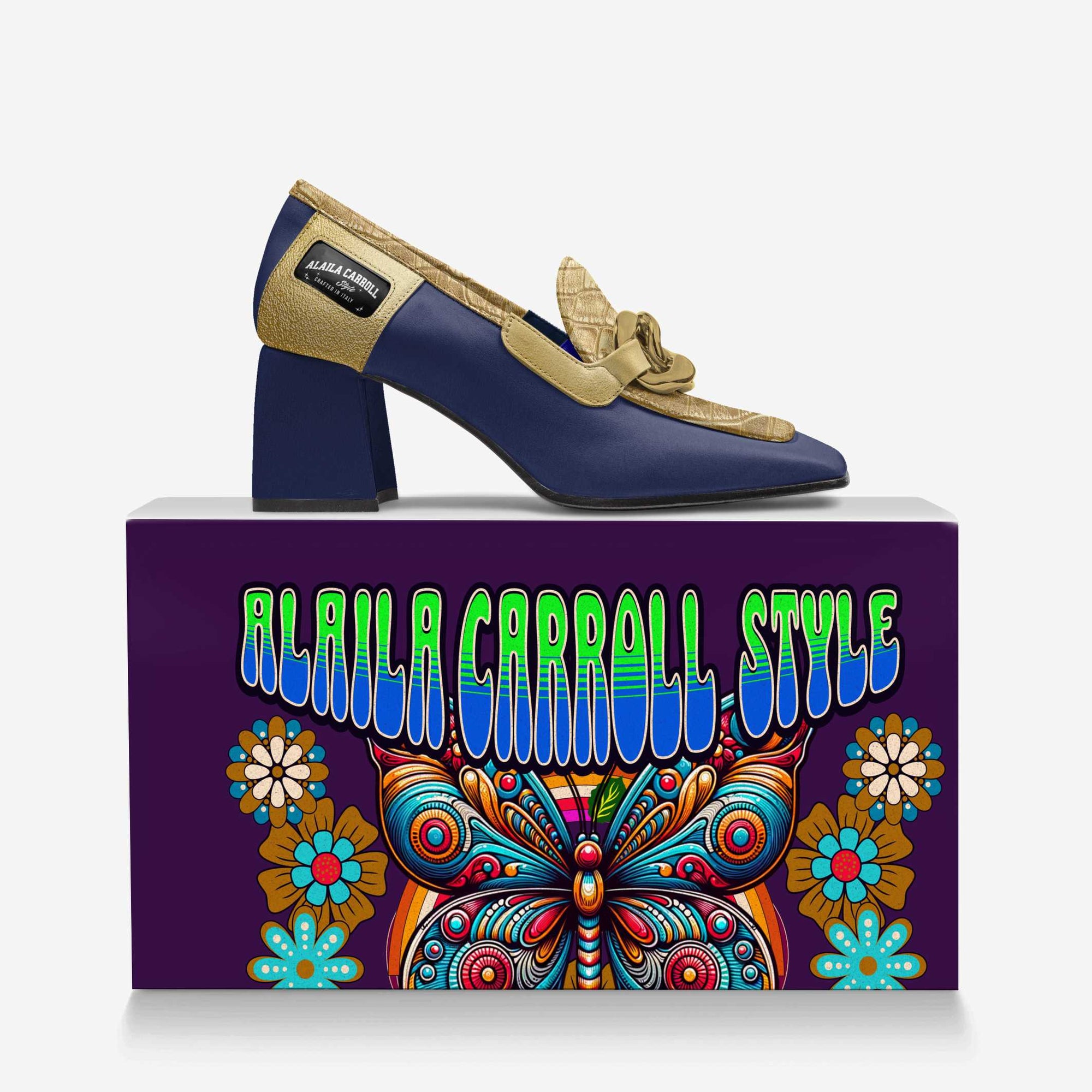 Retro Luxe Heel Navy & Gold