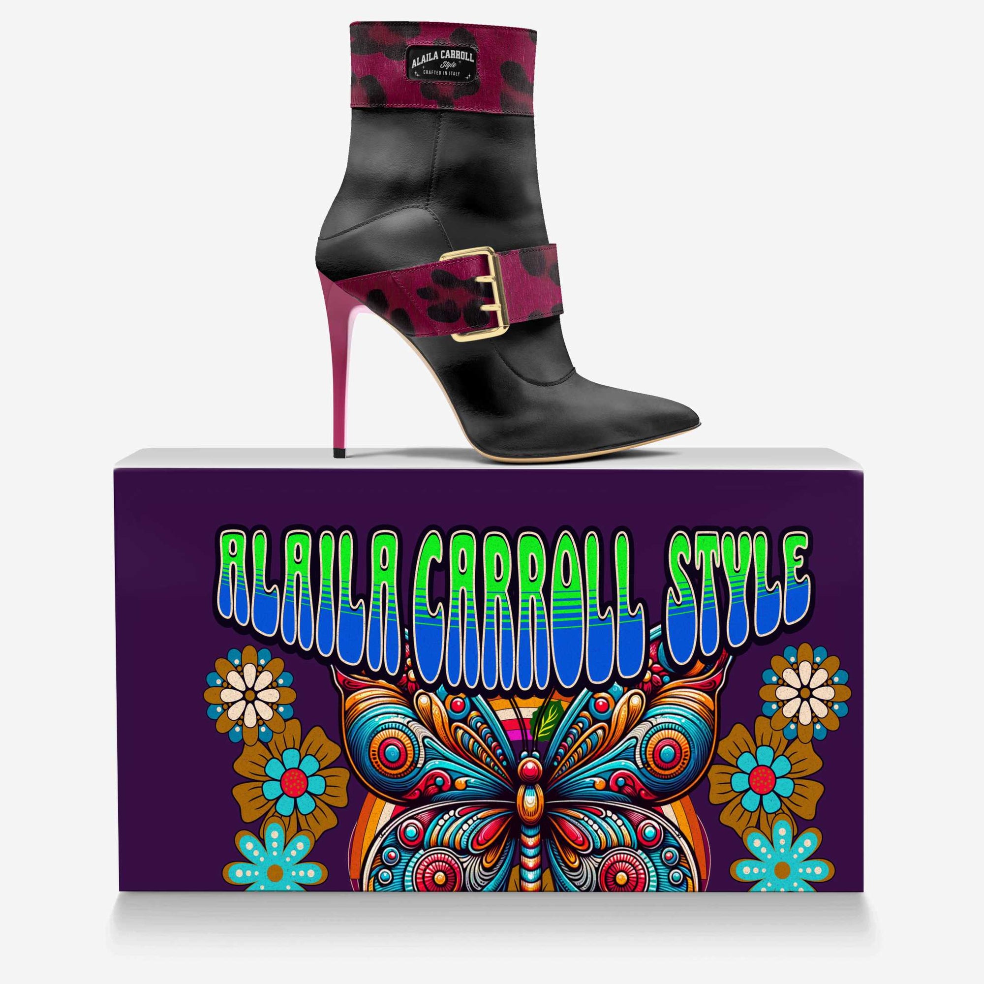 HIGH-HEEL BELT BOOT Black & Purple