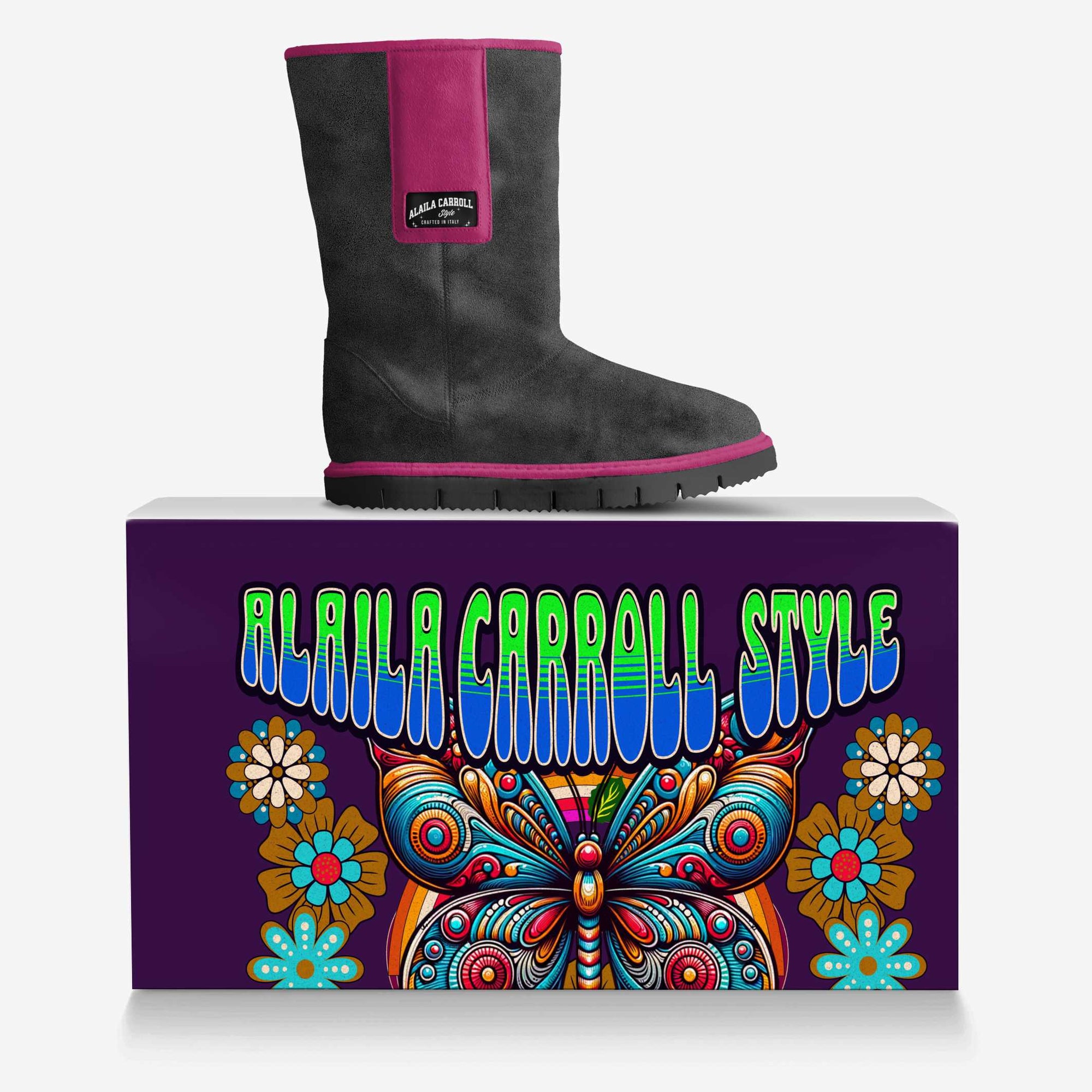 Flap Mid-Boot Dark Grey and Passion Pink