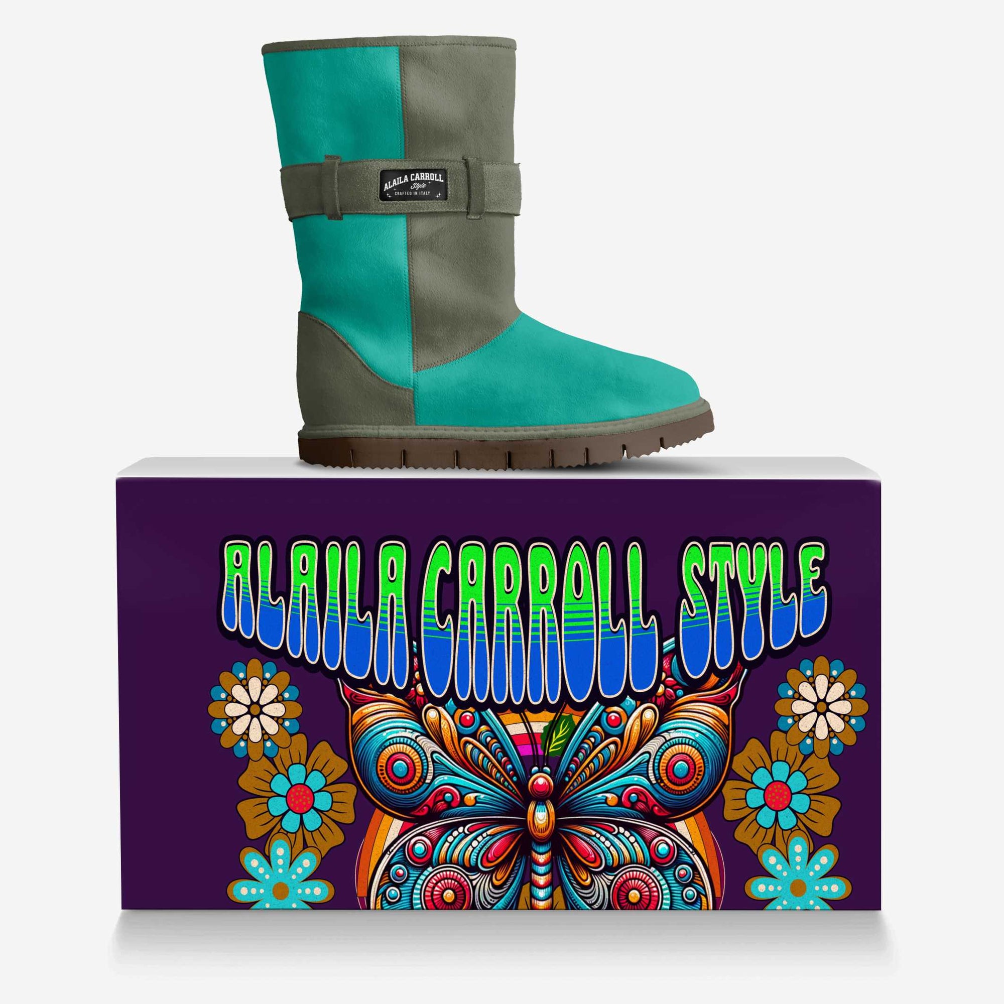 Belted Mid-Boot Sky Blue & Grey