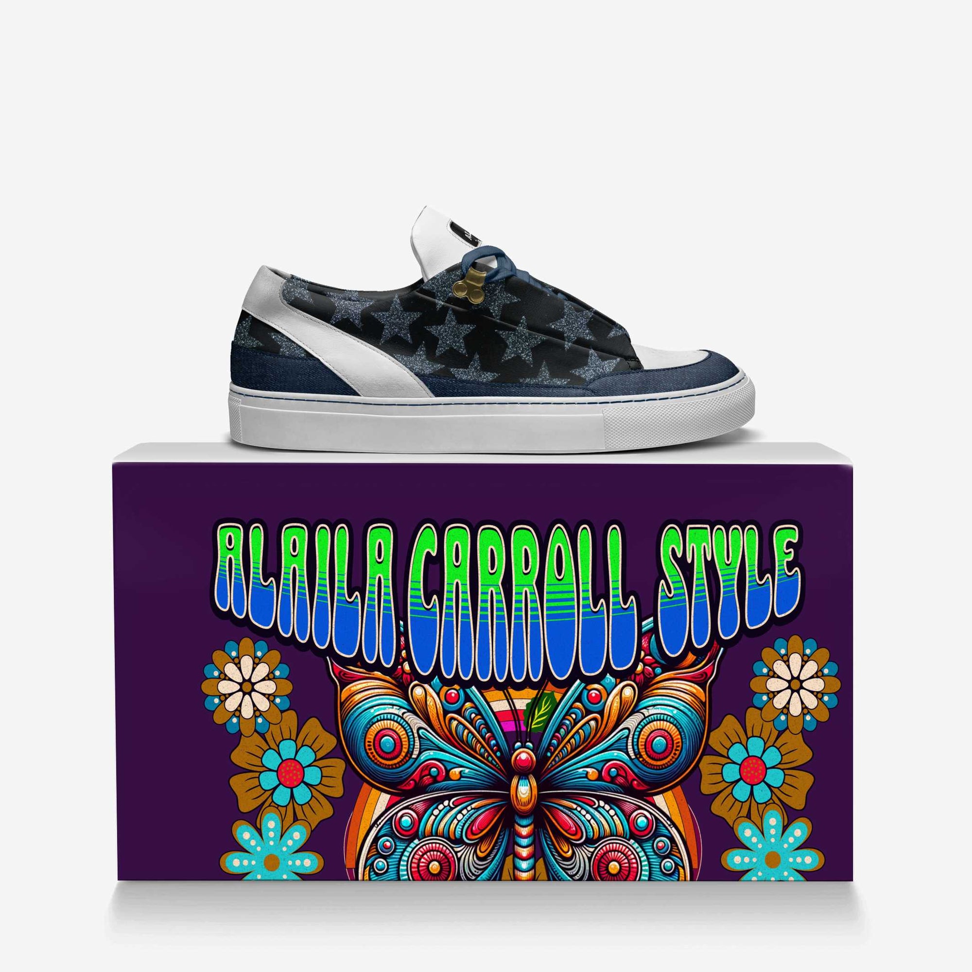 Minimal Design Low Top Glitter Star Print, Denim & White