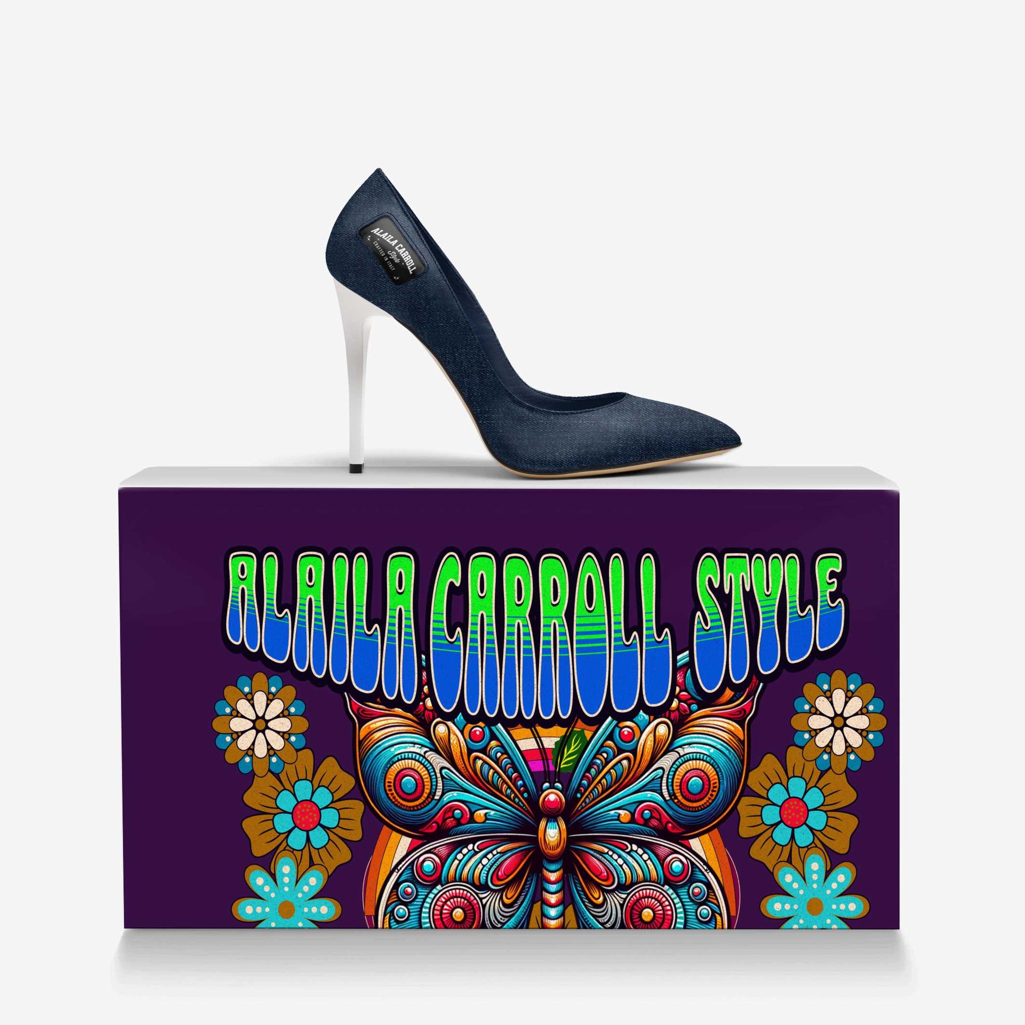 Full Cut High Heel Denim & White