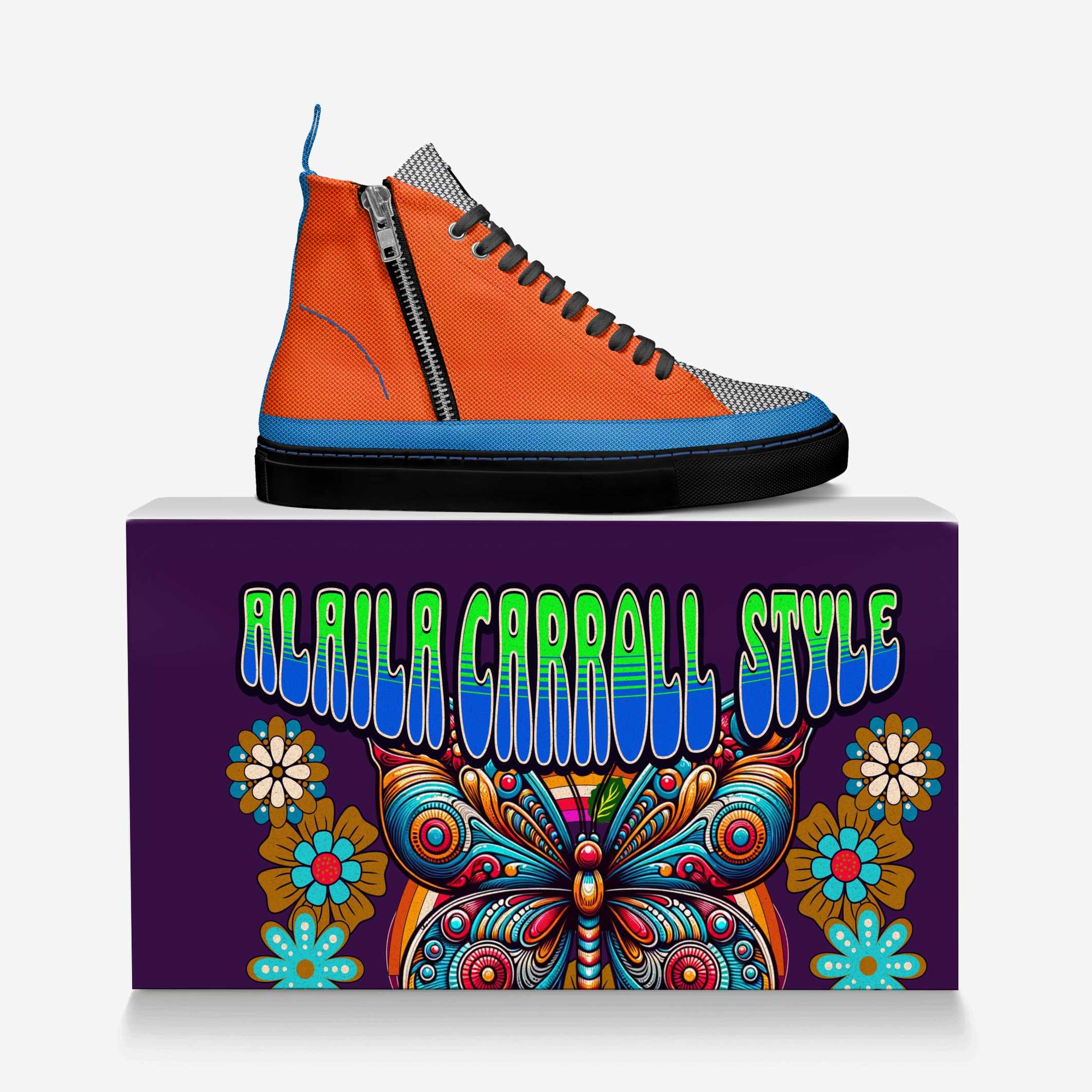 Aerodynamic Luxury Zipper Sneaker Orange, Blue, & Sliver Textile